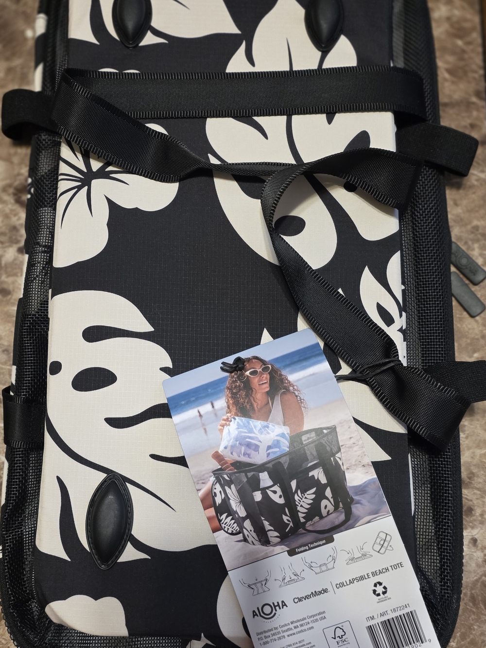 New ALOHAS Black & White Collapsible Beach Tote Bag
